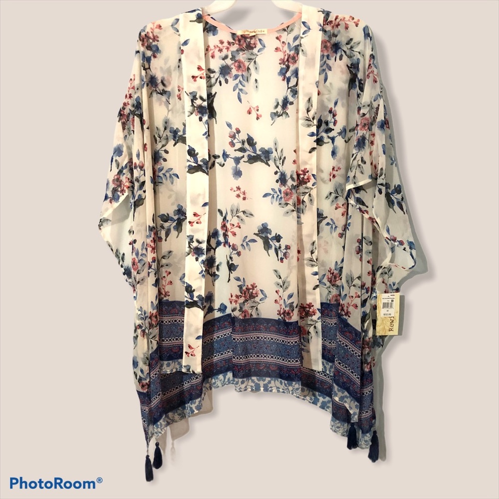 Sheer floral kimono coverup